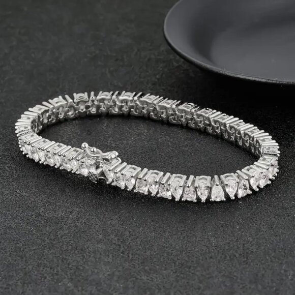 2ct Teardrop Diamond Womens 14K White Gold Tennis Bracelet 14 K Silver Jewelry - Picture 4 of 8